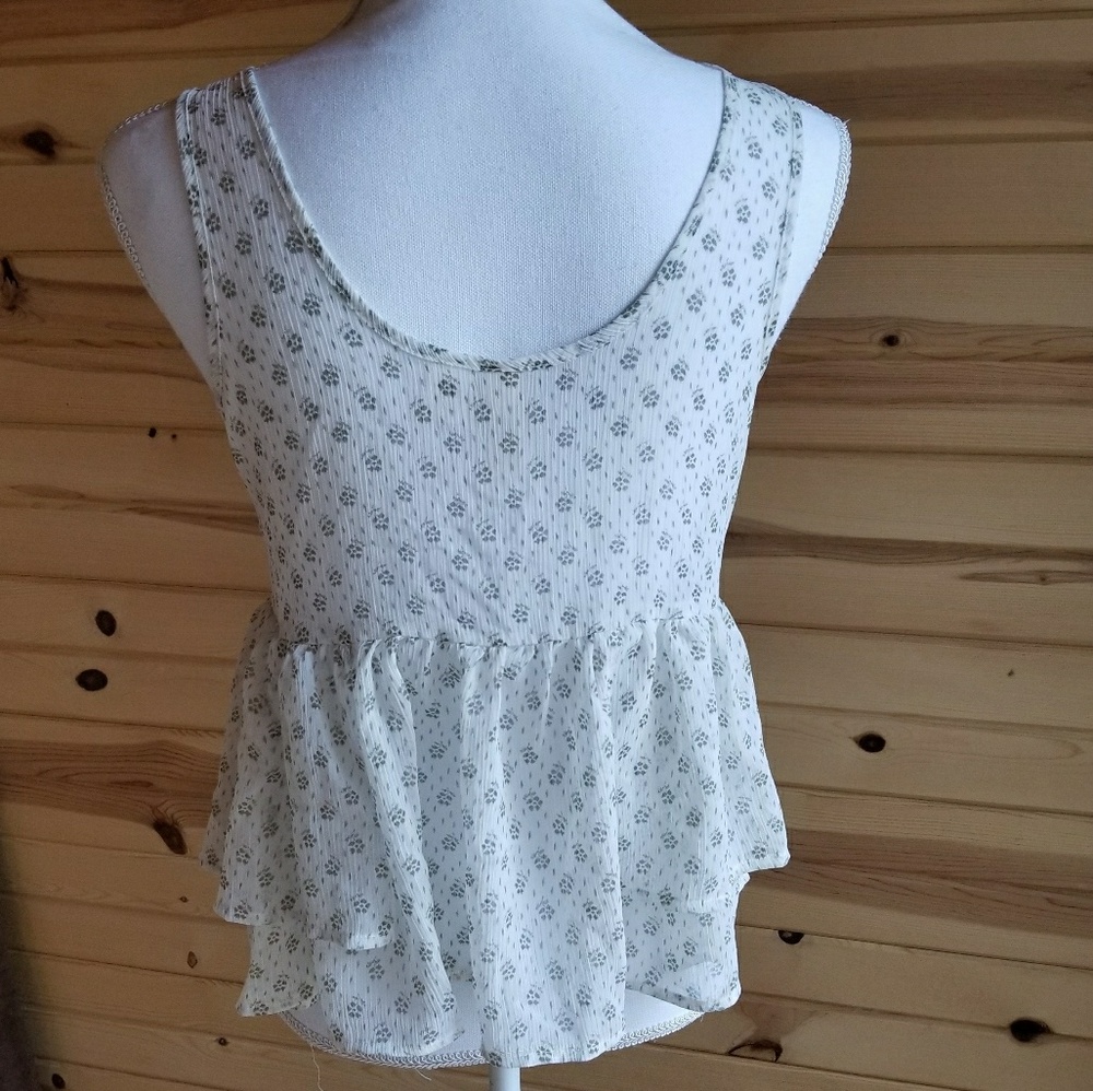 🛍Boho TankTop Loose Fit Floral Green Button Sheer - Picture 2 of 4